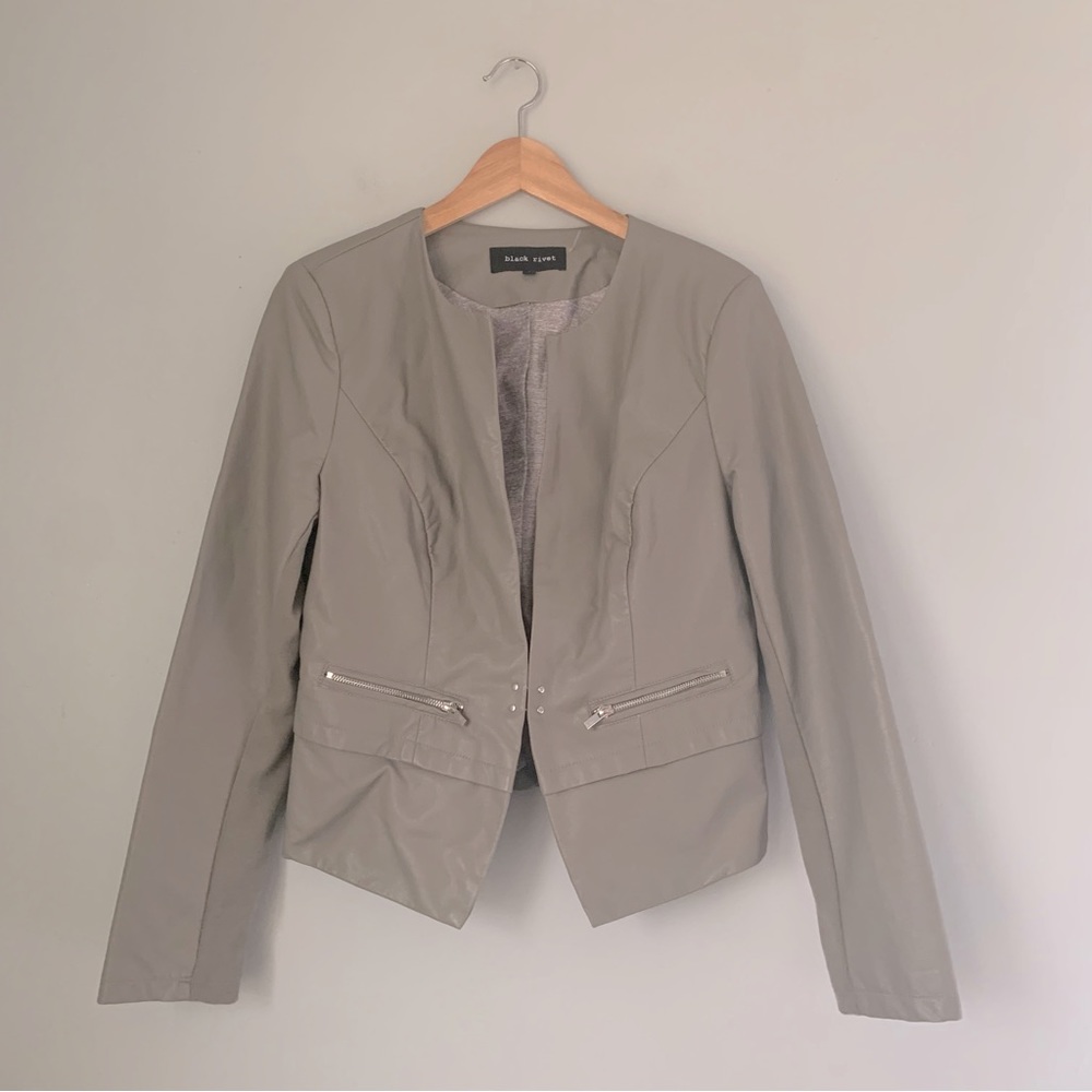 Black Rivet Faux Leather Unique Hook Closure Blazer Jacket